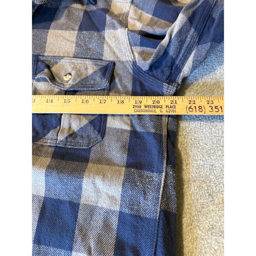 Vintage Melton Wintermaster Flannel Shirt Blue Gray Plaid Made in USA Mens L - Picture 5 of 6